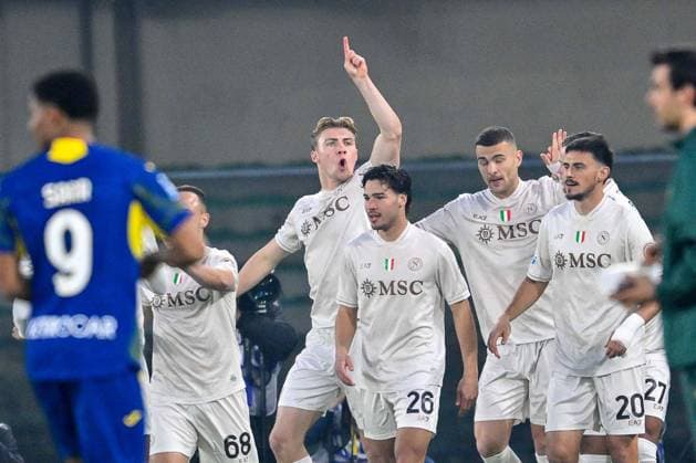 Foto IPP Maurilio Boldrini Verona 28.02.26 Calcio Campionato di Serie A 2025 2026 Hellas Verona - Napoli nella foto Rasmus Hojlund festeggia il gol Italy Photo Press Worldwide Copyright italy ITALY  Copyright: xR4924_italyphotopressx