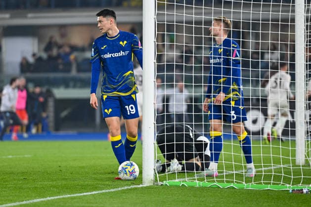 CALCIO - Serie A - Hellas Verona FC vs SSC Napoli Hellas Verona s Tobias Slotsager shows his disappointment during Hellas Verona FC vs SSC Napoli, Italian soccer Serie A match in Verona, Italy, February 28 2026 Verona Italy  Copyright: xIPAxSport ABACAx