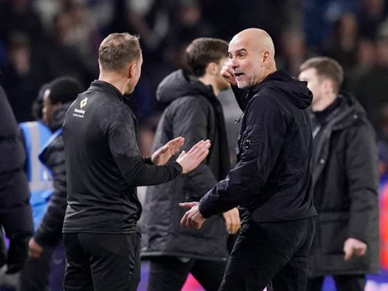 Leeds, England, 28th February 2026. Pep Guardiola coach of Manchester City talks to the fourth official during the Leeds United vs Manchester City Premier League match at Elland Road, Leeds. Picture credit should read: Andrew Yates Sportimage EDITORIAL USE ONLY. No use with unauthorised audio, video, data, fixture lists, club league logos or live services. Online in-match use limited to 120 images, no video emulation. No use in betting, games or single club league player publications. SPI_090_AY_Leeds_Man_City SPI-4565-0090