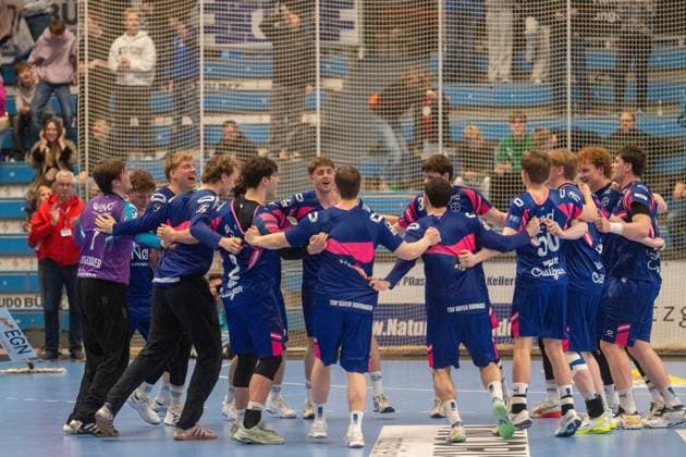 TSV Bayer Dormagen Freude nach dem Spiel, Kreis, Tanzen TSV Dormagen vs. TuSEM Essen, Handball, 2.HBL, 22.Spieltag, Saison 2025 26, 28.02.2026, TSV Dormagen vs. TuSEM Essen, Handball, 2.HBL, 22.Spieltag, Saison 2025 26, 28.02.2026 Dormagen Copyright: xEibner-Pressefoto LukasxBaldygax EP_LBA