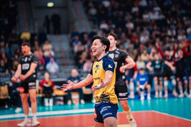 DVV-Pokal VfB Friedrichshafen - SVG Lüneburg 28.02.2026 Sho Takahashi (SVG Lüneburg, 21) jubelt; Volleyball, Zoi DVV-Pokalfinale: VfB Friedrichshafen vs. SVG Lüneburg am 28.02.2026 in der SAP-Arena, Mannheim Copyright: xBEAUTIFULxSPORTS Tonhäuserx