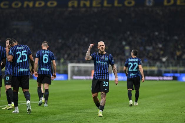 Federico Dimarco of Inter FC celebrating after a goal during the Italian Serie A football match between Inter FC and Genoa Cfc serie A match on February 28th, 2026 at Giuseppe Meazza San Siro Siro stadium in Milan, Italy  Copyright: xTizianoxBallabio IPAxSportx xipa-agency.netx xx IPA_72171771 IPA_Agency_IPA72171771