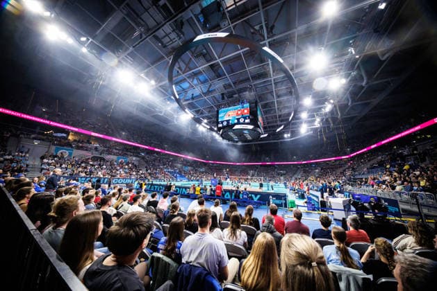 28.02.2026, SAP Arena, Mannheim Volleyball, DVV-Pokal Finale, VfB Friedrichshafen vs. SVG Lüneburg Lueneburg Übersicht Uebersicht SAP Arena, Mannheim Zuschauer