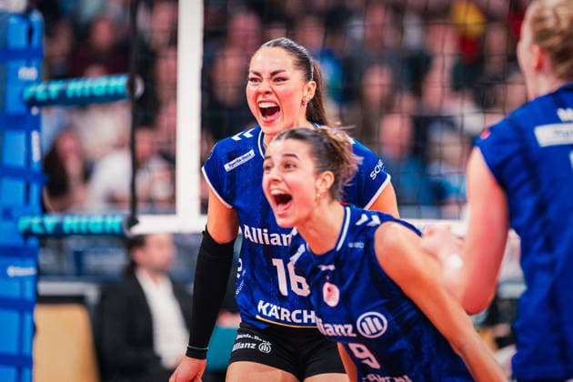 DVV-Pokal VfB Suhl Lotto Thüringen - Allianz MTV Stuttgart 28.02.2026 Mikala Mogensen (16, Allianz MTV Stuttgart) jubelt; Volleyball, Zoi DVV-Pokalfinale: VfB Suhl LOTTO Thüringen vs. Allianz MTV Stuttgart am 28.02.2026 in der SAP-Arena, Mannheim Copyright: xBEAUTIFULxSPORTS Tonhäuserx
