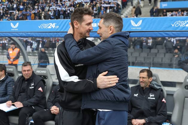 01.03.2026, xtgx, Fussball - 2.Bundesliga Hertha BSC Berlin - 1.FC Nuernberg emspor, v.l. Miroslav Klose (Nuernberg, Trainer) und Stefan Leitl (Hertha, Trainer) vor dem Spiel (DFL DFB REGULATIONS PROHIBIT ANY USE OF PHOTOGRAPHS as IMAGE SEQUENCES and or QUASI-VIDEO) Berlin