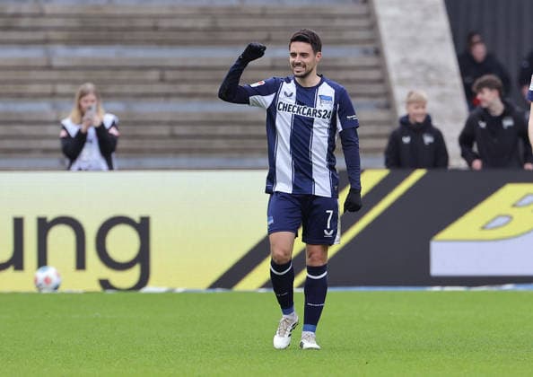 Josip Brekalo jubelt nach 1:0 Freude Emotion Jubel Fußball Fussball DFL 2. Bundesliga Herren 24. Spieltag Saison 2025 2026 01.03.2026 Hertha BSC Berlin vs. 1.FC Nürnberg FCN DFL regulations prohibit any use of photographs as image sequences and or quasi-video