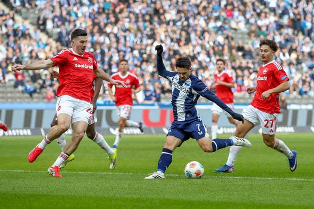 01.03.2026, xtgx, Fussball - 2.Bundesliga Hertha BSC Berlin - 1.FC Nuernberg emspor, v.l. Tor zum 1:0 durch Josip Brekalo (Hertha, 7) (DFL DFB REGULATIONS PROHIBIT ANY USE OF PHOTOGRAPHS as IMAGE SEQUENCES and or QUASI-VIDEO) Berlin
