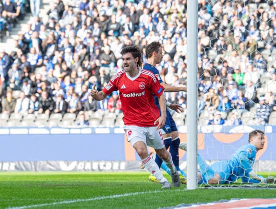 Fussball, Herren, Saison 2025 2026, 2. Bundesliga (24. Spieltag), Hertha BSC - 1. FC Nürnberg, Tom Baack (Nürnberg), Jubel nach Tor zum 1:1, 01.03. 2026,