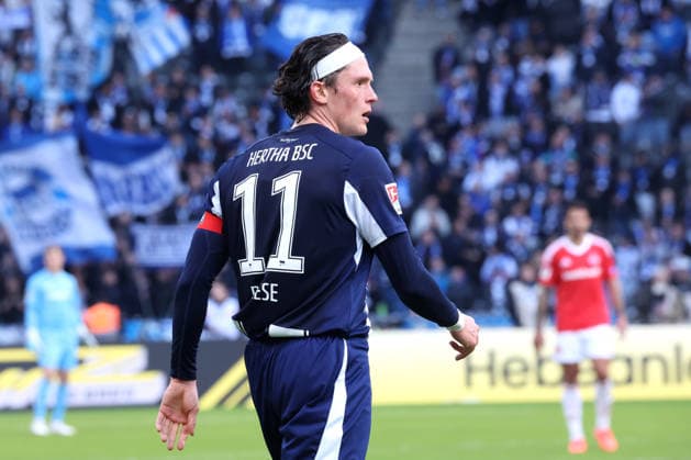 DEU, DFL, 2. FBL, Hertha BSC vs. 1.FC Nuernberg, 01.03.2026, Berliner Olympiastadion, Berlin, DEU, DFL, 2. FBL, Hertha BSC vs. 1.FC Nuernberg, im Bild Fabian Reese (Hertha BSC Berlin 11) DFL - regulations prohibit any use of Photographs as image sequences and or quasi-video