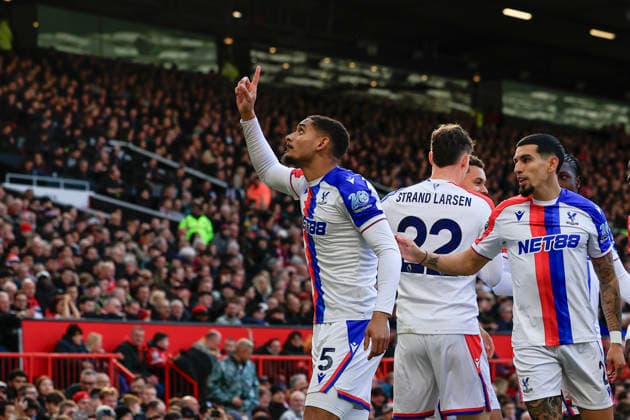 Manchester United, ManU v Crystal Palace, Premier League Maxence Lacroix (5) of Crystal Palace celebrates scoring to make it 0-1 during the Premier League match between Manchester United and Crystal Palace at Old Trafford, Manchester, UK on 1 March 2026. Manchester Old Trafford Greater Manchester UK Editorial use only DataCo restrictions apply See www.football-dataco.com , Copyright: xConorxMolloyx PSI-23823-0038