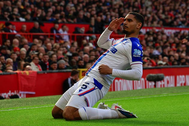 Manchester United, ManU v Crystal Palace, Premier League Maxence Lacroix (5) of Crystal Palace celebrates scoring to make it 0-1 during the Premier League match between Manchester United and Crystal Palace at Old Trafford, Manchester, UK on 1 March 2026. Manchester Old Trafford Greater Manchester UK Editorial use only DataCo restrictions apply See www.football-dataco.com , Copyright: xConorxMolloyx PSI-23823-0040