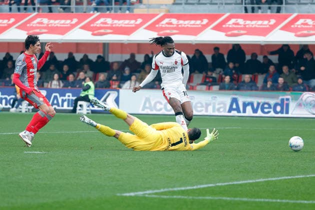 1st March 2026; Stadio Giovanni Zini, Cremona, Lombardy, Italy, Serie A Football, Cremonese versus AC Milan; Rafael Le& xe3;o of AC Milan scores the goal for 0-2 in the 94th minute  EmanuelexPennacchio Content restricted for UK based newspaper