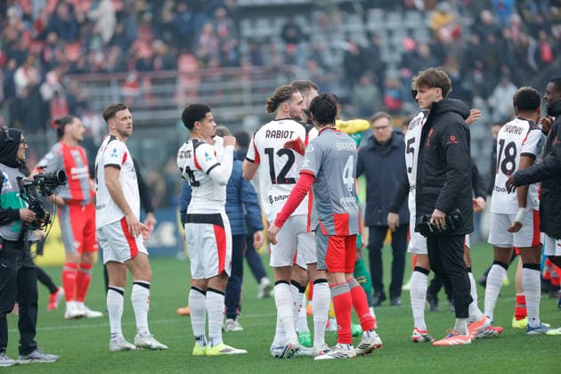 1st March 2026; Stadio Giovanni Zini, Cremona, Lombardy, Italy, Serie A Football, Cremonese versus AC Milan; AC Milan s players celebrate their victory at the end of the match  EmanuelexPennacchio Content restricted for UK based newspaper