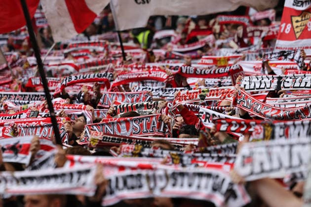 Fanblock von VfB Stuttgart , Deutschland, Fussball, 1. Bundesliga, 24.Spieltag, 2025 2026, VfB Stuttgart vs. VfL Wolfsburg, 01.03.2026, Stuttgart MHP Arena Deutschland