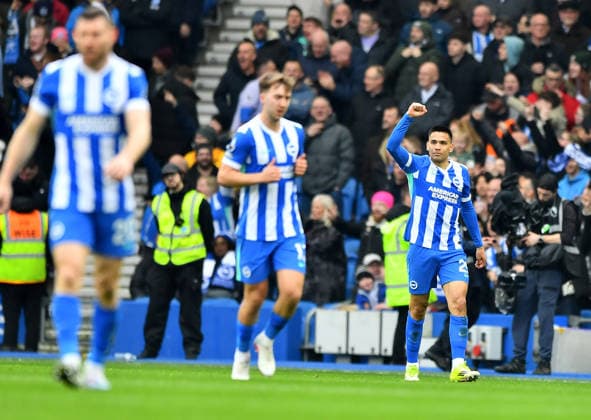 Brighton and Hove Albion v Nottingham Forest, Premier League, Football, Amex Stadium, Brighton, UK - 01 Mar 2026 Diego Gomez of Brighton & Hove Albion celebrates scoring his teams first goal making the score1-0. Brighton Amex Stadium Brighton UK, UK NEWSPAPERS OUT Copyright: xMarkxEnfieldx