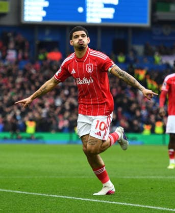 Brighton and Hove Albion v Nottingham Forest, Premier League, Football, Amex Stadium, Brighton, UK - 01 Mar 2026 Morgan Gibbs-White of Nottingham Forest celebrates scoring his teams first goal making the score 1-1. Brighton Amex Stadium Brighton UK, UK NEWSPAPERS OUT Copyright: xMarkxEnfieldx