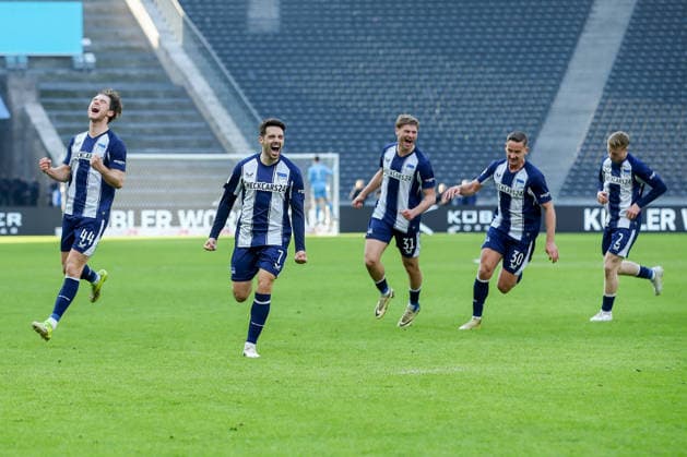 01.03.2026, xtgx, Fussball - 2.Bundesliga Hertha BSC Berlin - 1.FC Nuernberg emspor, v.l. Jubel nach dem 2:1 durch Josip Brekalo (Hertha, 7) (DFL DFB REGULATIONS PROHIBIT ANY USE OF PHOTOGRAPHS as IMAGE SEQUENCES and or QUASI-VIDEO) Berlin