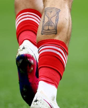 The tattoo of Morgan Gibbs-White of Nottingham Forest. Brighton and Hove Albion v Nottingham Forest, Premier League, Football, American Express Community Stadium, Brighton, UK - 01 Mar 2026Brighton American Express Community Stadi United Kingdom EDITORIAL USE ONLY No use with unauthorised audio, video, data, fixture lists, club league logos or live services. Online in-match use limited to 120 images, no video emulation. No use in betting, games or single club league player publications.  Copyright: xJamesxMarsh Shutterstockx 16708839ay