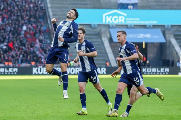 01.03.2026, xtgx, Fussball - 2.Bundesliga Hertha BSC Berlin - 1.FC Nuernberg emspor, v.l. Jubel nach dem 2:1 durch Josip Brekalo (Hertha, 7) (DFL DFB REGULATIONS PROHIBIT ANY USE OF PHOTOGRAPHS as IMAGE SEQUENCES and or QUASI-VIDEO) Berlin