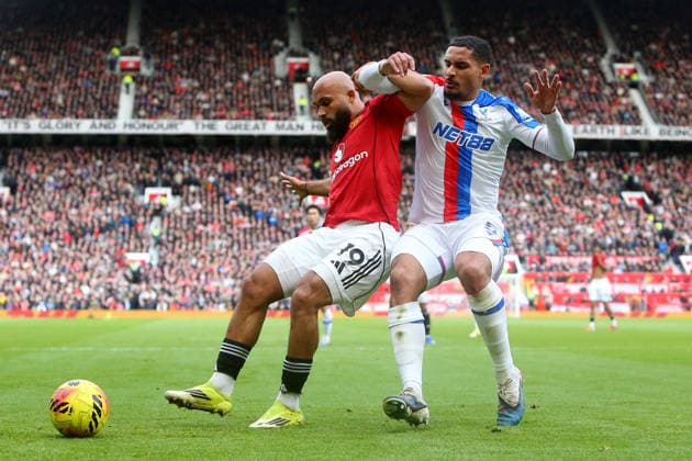 Bryan Mbeumo of Manchester United, ManU and Maxence Lacroix of Crystal Palace Manchester United v Crystal Palace, Premier League, Football, Old Trafford, Manchester, UK - 01 Mar 2026Manchester Old Trafford United Kingdom EDITORIAL USE ONLY No use with unauthorised audio, video, data, fixture lists, club league logos or live services. Online in-match use limited to 120 images, no video emulation. No use in betting, games or single club league player publications. Copyright: xPhilxOldham Shutterstockx 16708837ai