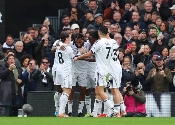 1st March 2026; Craven Cottage, Fulham, London, England; Premier League Football, Fulham versus Tottenham Hotspur; Alex Iwobi of Fulham celebrates after scoring his sides 2nd goal in the 34th minute to make 2-0  JPxFletcher Content restricted for UK based newspaper