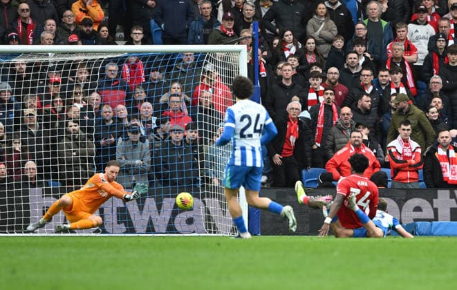 Matz Sels of Nottingham Forest makes a great save to stop Jack Hinshelwood s shoot going in during the Premier League match between Brighton and Hove Albion and Nottingham Forest at the American Express Stadium, Brighton UK - Sunday 1st March 2026 Brighton v Nottingham Forest Premier League Football, Amex Stadium, Sussex, UK - 01 Mar 2026Brighton Amex Stadium Sussex United Kingdom Editorial use only. No merchandising. For Football images FA and Premier League restrictions apply inc. no internet mobile usage without FAPL license - for details contact Football Dataco  Copyright: xLizxFinlayson TPI Shutterstockx 16718466ad