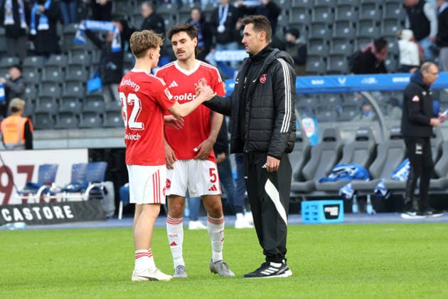 DEU, DFL, 2. FBL, Hertha BSC vs. 1.FC Nuernberg, 01.03.2026, Berliner Olympiastadion, Berlin, DEU, DFL, 2. FBL, Hertha BSC vs. 1.FC Nuernberg, im Bild Cheftrainer Miroslav Klose (1.FC Nuernberg), Janisch, Tim (1.FC Nuernberg 32), TOM BAACK (1.FC Nuernberg 5) DFL - regulations prohibit any use of Photographs as image sequences and or quasi-video