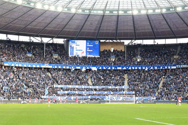 DEU, DFL, 2. FBL, Hertha BSC vs. 1.FC Nuernberg, 01.03.2026, Berliner Olympiastadion, Berlin, DEU, DFL, 2. FBL, Hertha BSC vs. 1.FC Nuernberg, im Bild Hertha-BSC Fans, Spruchband DFL - regulations prohibit any use of Photographs as image sequences and or quasi-video