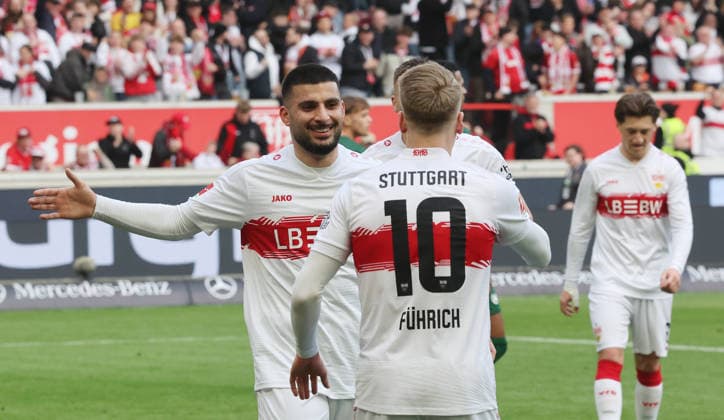 Stuttgart, Fußball Bundesliga, 20. Spieltag, VfB Stuttgart vs. VfL Wolfsburg, Jubel Deniz Undav ( vfB )