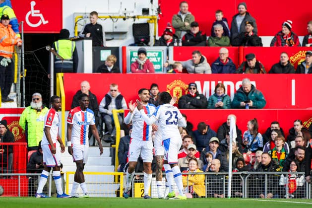 Manchester United, ManU v Crystal Palace, Premier League Crystal Palace defender Maxence Lacroix (5) scores a GOAL 0-1 and celebrates Crystal Palace defender Jaydee Canvot (23) during the Manchester United v Crystal Palace Premier League match at Old Trafford, Manchester, England on 1 March 2026 Credit: Phil Duncan Every Second Media Editorial use only. All images are copyright Every Second Media Limited. No images may be reproduced without prior permission. All rights reserved. Premier League and Football League images are subject to licensing agreements with Football DataCo Limited. see https: www.football-dataco.com Copyright: xIMAGO EveryxSecondxMediax ESM-1834-0005 PhilxDuncanx xEveryxSecondxMediax