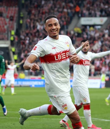 01.03.26 VfB Stuttgart - VfL Wolfsburg Deutschland, Stuttgart, 01.03.2026, Fussball, Bundesliga, Saison 2025 2026, VfB Stuttgart - VfL Wolfsburg: Jamie Leweling (VfB Stuttgart); Jubel Tor 2:0 Leweling.