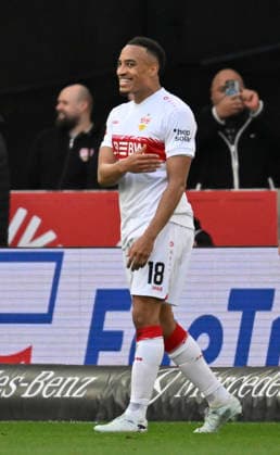 TOR zum 3:0 Jamie Leweling VfB Stuttgart (18) Torjubel VfB Stuttgart vs VfL Wolfsburg WOB 01.03.2026 DFL REGULATIONS PROHIBIT ANY USE OF PHOTOGRAPHS AS IMAGE SEQUENCES AND OR QUASI-VIDEO VfB Stuttgart vs VfL Wolfsburg WOB