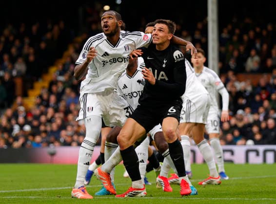 Fulham v Tottenham Hotspur, London, UK -01 Mar 2026 Issa Diop of Fulham fc battles for the ball with Joao Palhinha of Tottenham Hotspur during the Premier League match between Fulham and Tottenham Hotspur at Craven Cottage, London on 01 March 2026 ( London Craven Cottage London England Copyright: xTomxCusden PPAUKx PPA-252195