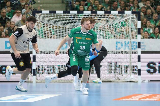 Handball DAIKIN HBL, SC DHfK Leipzig - Bergischer HC; 01.03.2026 Tor-Jubel bei William Bogojevic (20, SC DHfK Leipzig). Handball, DAIKIN HBL, 1. Bundesliga, Saison 2025 2026, 23. Spieltag: SC DHfK Leipzig vs. Bergischer HC am 01.03.2026 in der Quarterback Immobilien Arena Leipzig. Copyright: xBEAUTIFULxSPORTS JanxKaeferx