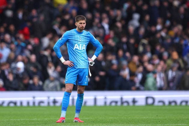 London, England, 1st March 2026. Guglielmo Vicario of Tottenham Hotspur looks dejected after the Fulham vs Tottenham Hotspur Premier League match at Craven Cottage, London. Picture credit should read: Paul Terry Sportimage EDITORIAL USE ONLY. No use with unauthorised audio, video, data, fixture lists, club league logos or live services. Online in-match use limited to 120 images, no video emulation. No use in betting, games or single club league player publications. SPI_053_PT_Fulham_Tottenham SPI-4567-0053