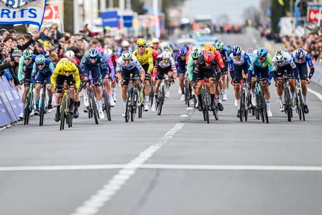 Kuurne Brussel Kuurne 2026 Cycling Race KUURNE, BELGIUM - MARCH 01 : Brennan Matthew (GBR) of Team Visma Lease a Bike in the final sprint during the 78th edition of Kuurne Brussel Kuurne an UCI ProSeries 1.Pro one day cycling road race for Men Elite of 194 km with start in Kortrijk and finish in Kuurne on March 1, 2026 in Kuurne, Belgium, 01 03 2026 ( Motordriver Kenny Verfaillie - Kuurne Belgium  Copyright: xNicoxVereeckenx