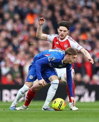 Cole Palmer of Chelsea and Declan Rice of Arsenal Arsenal v Chelsea, Premier League, Football, Emirates Stadium, London, UK - 01 Mar 2026London Emirates Stadium United Kingdom EDITORIAL USE ONLY No use with unauthorised audio, video, data, fixture lists, club league logos or live services. Online in-match use limited to 120 images, no video emulation. No use in betting, games or single club league player publications. Copyright: xMichaelxZemanek Shutterstockx 16708844j
