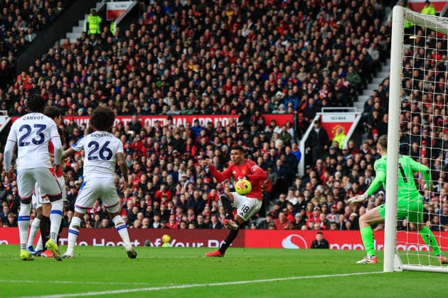 Manchester United, ManU v Crystal Palace, Premier League Casemiro (18) of Manchester United has a shot on goal during the Premier League match between Manchester United and Crystal Palace at Old Trafford, Manchester, UK on 1 March 2026. Manchester Old Trafford Greater Manchester UK Editorial use only DataCo restrictions apply See www.football-dataco.com , Copyright: xConorxMolloyx PSI-23823-0086