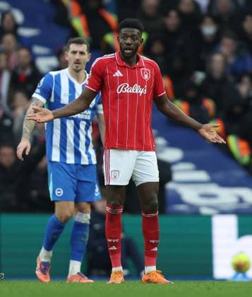 Premier League - Brighton & Hove Albion FC v Nottingham Forest FC LONDON, ENGLAND, MARCH 1: Ibrahim Sangare of Nottingham Forest looks frustrated during the match between Brighton and& Hove Albion FC and Nottingham Forest FC in the Premier League at the AMEX Community Stadium in Brighton, England, on March 1. (Photo by Daniel Weir) Brighton AMEX Community Stadium England Copyright: xDanielxWeir SportsxPressxPhotox SPPA_Brighton_Nottingham_Forest_010326_DW83