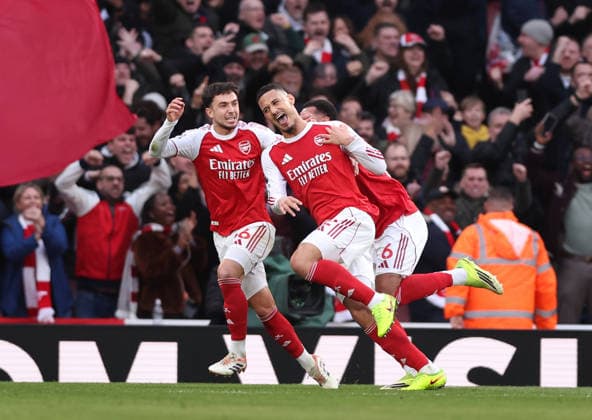 London, England, 1st March 2026. William Saliba of Arsenal celebrates scoring the first goal during the Arsenal vs Chelsea Premier League match at the Emirates Stadium, London. Picture credit should read: David Klein Sportimage EDITORIAL USE ONLY. No use with unauthorised audio, video, data, fixture lists, club league logos or live services. Online in-match use limited to 120 images, no video emulation. No use in betting, games or single club league player publications. SPI_029_DK_Arsenal_Chelsea SPI-4568-0031