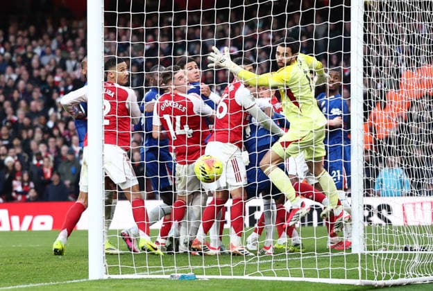London, England, 1st March 2026. Piero Hincapie of Arsenal heads into his own net to equalise (1-1) during the Arsenal vs Chelsea Premier League match at the Emirates Stadium, London. Picture credit should read: David Klein Sportimage EDITORIAL USE ONLY. No use with unauthorised audio, video, data, fixture lists, club league logos or live services. Online in-match use limited to 120 images, no video emulation. No use in betting, games or single club league player publications. SPI_053_DK_Arsenal_Chelsea SPI-4568-0053