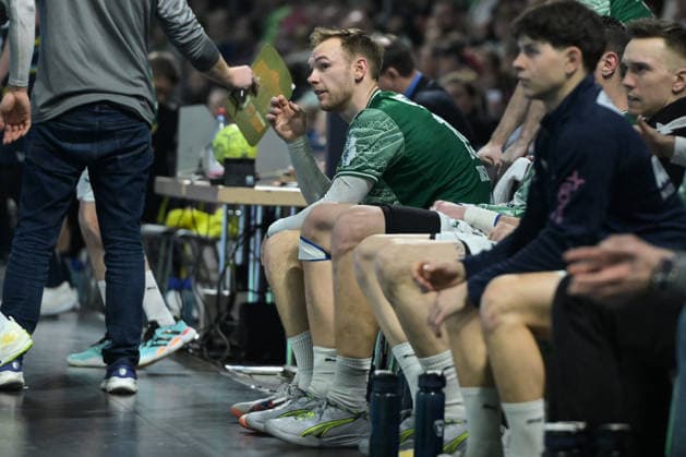 01.03.2026, xlakx, Handball Daikin HBL, Fuechse Berlin - Rhein-Neckar Löwen v.l. Mathias Gidsel (Fuechse Berlin) enttaeuscht, schaut enttaeuscht, niedergeschlagen, disappointed Berlin