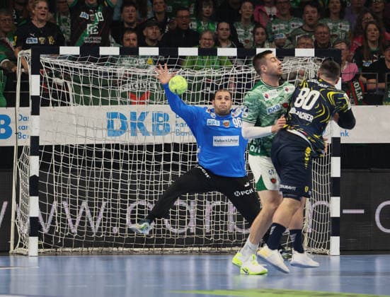 GER HBL Saison 2025 2026 FÜCHSE Berlin vs Rhein Neckar Löwen, 01.03.26, Max-Schmeling-Halle, Berlin, Dejan MILOSAVLJEV (Füchse Berlin 96), Torhüter, Parade