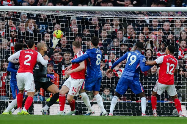 Premier League 2025 26 Arsenal v Chelsea Emirates Stadium 01.03.2026 William Saliba of Arsenal scores 1-0 Premier League 2025 26 Arsenal v Chelsea Emirates Stadium 01.03.2026 Photograph By Marc Aspland The Times  Copyright: xMarcxAsplandx NINTCHDBPICT001063141652