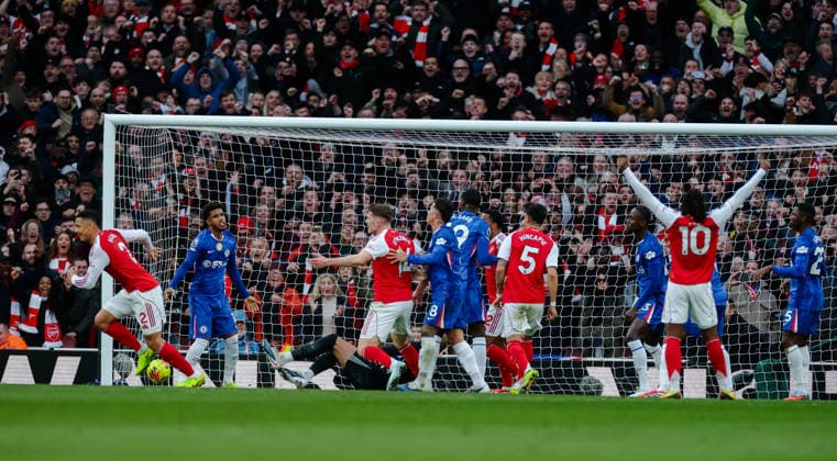 Premier League 2025 26 Arsenal v Chelsea Emirates Stadium 01.03.2026 William Saliba of Arsenal scores 1-0 Premier League 2025 26 Arsenal v Chelsea Emirates Stadium 01.03.2026 Photograph By Marc Aspland The Times  Copyright: xMarcxAsplandx NINTCHDBPICT001063141776