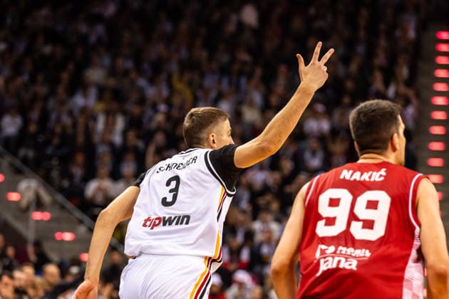 GER, FIBA Basketball World Cup 2027, European Qualifiers, Deutschland-Kroatien. 01.03.2026, Telekom Dome, Bonn, GER, FIBA Basketball World Cup 2027, European Qualifiers, Deutschland-Kroatien. Tim Schneider (Deutschland, No3) jubelt  Foto: Alexander Trienitz Bonn Telekom Dome Nordrhein-Westfalen Deutschland