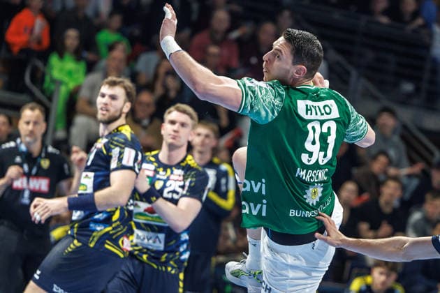 Berlin, 01.03.26, Handball: Bundesliga, Fuechse Berlin - Rhein-Neckar Löwen, 23. Spieltag, Max-Schmeling-Halle. Mijajlo Marsenic (Füchse Berlin) wirft den Ball auf das Tor. Fuechse Berlin - HSG Wetzlar