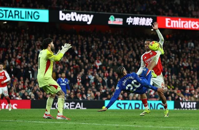 Joao Pedro of Chelsea has a shot Arsenal v Chelsea, Premier League, Football, Emirates Stadium, London, UK - 01 Mar 2026London Emirates Stadium United Kingdom EDITORIAL USE ONLY No use with unauthorised audio, video, data, fixture lists, club league logos or live services. Online in-match use limited to 120 images, no video emulation. No use in betting, games or single club league player publications. Copyright: xMichaelxZemanek Shutterstockx 16708844br