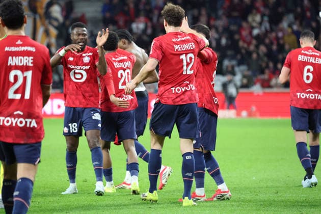 FOOTBALL : LOSC Lille vs FC Nantes - Ligue 1 J24 - 01 03 2026 Joie des joueurs du LOSC apres le but de Nathan NGOY (LOSC Lille) lors du match LOSC Lille vs FC Nantes, Ligue 1 J24, Decathlon Arena stade Pierre Mauroy, le 1er mars 2026 - photo Laurent Sanson PsnewZ  Copyright: xLaurentxSANSONx xPsnewZx