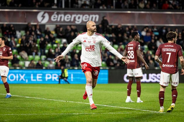 FOOTBALL : Metz vs Stade Brestois - ligue 1 - Metz - 01 03 26 Joie des joueurs de l equipe de Stade Brestois apres le but de Ludovic Ajorque 19  Copyright: xelyxandroxcegarrax